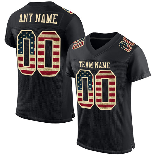 Maxcorners Custom Black Vintage USA Flag-Cream Mesh Authentic Classic Football Jersey LM2605