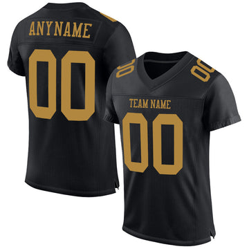 Maxcorners Custom Black Old Gold Mesh Authentic Football Jersey LM2605