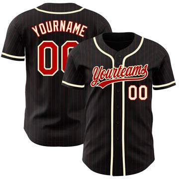 Maxcorners Custom Black Red Pinstripe Red-Cream Authentic Baseball Jersey LM2605