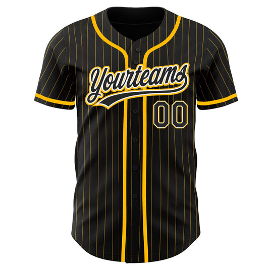 Maxcorners Custom Black Gold Pinstripe Black-White Authentic Baseball Jersey LM2605
