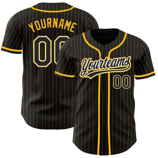 Maxcorners Custom Black Gold Pinstripe Black-White Authentic Baseball Jersey LM2605