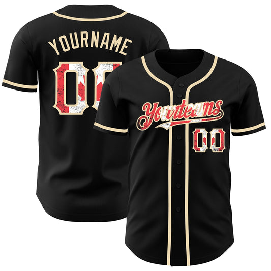 Maxcorners Custom Black Vintage USA Flag-Cream Premium Raglan Sleeves Baseball Jersey LM0210