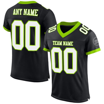 Maxcorners Custom Black White-Neon Green Mesh Authentic Football Jersey LM2605