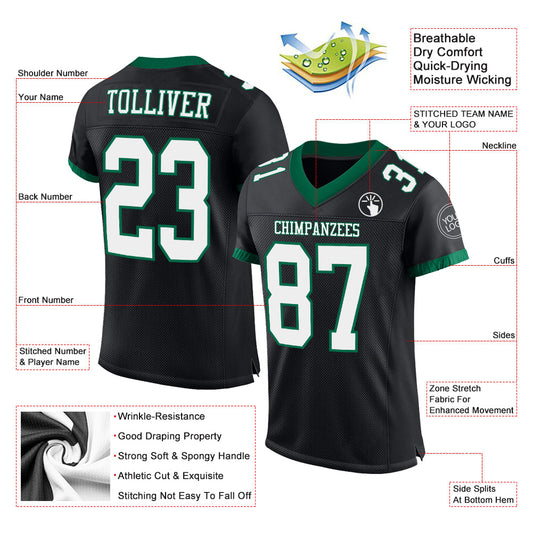 Maxcorners Custom Black White-Kelly Green Mesh Authentic Football Jersey LM2605