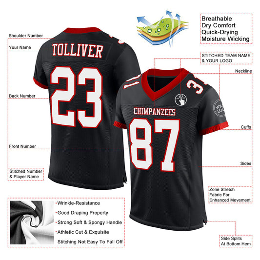 Maxcorners Custom Black White-Red Mesh Authentic Football Jersey LM2605