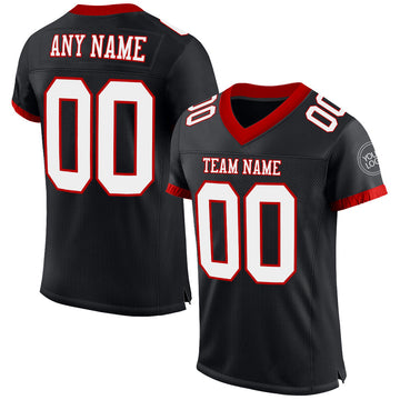 Maxcorners Custom Black White-Red Mesh Authentic Football Jersey LM2605
