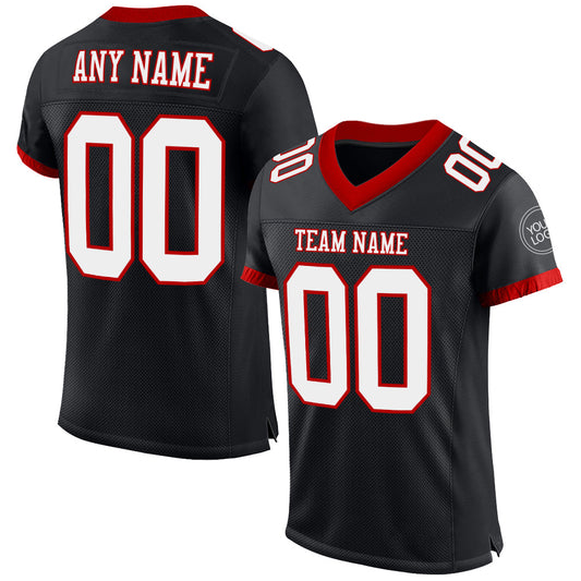 Maxcorners Custom Black White-Red Mesh Authentic Football Jersey LM2605