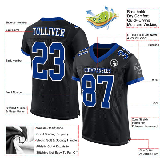 Maxcorners Custom Black Royal-White Mesh Authentic Classic Football Jersey LM2605