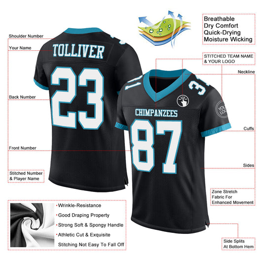 Maxcorners Custom Black White-Panther Blue Mesh Authentic Football Jersey LM2605