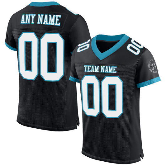 Maxcorners Custom Black White-Panther Blue Mesh Authentic Football Jersey LM2605