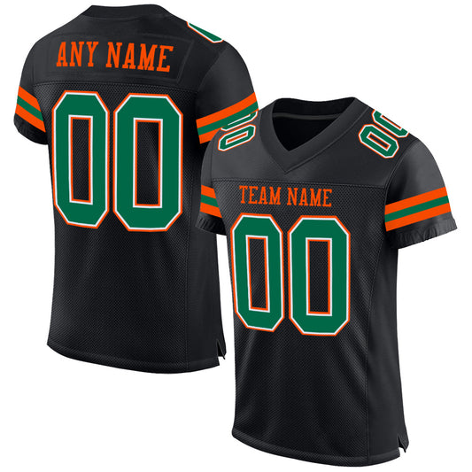 Maxcorners Custom Black Kelly Green-Orange Mesh Authentic Football Jersey LM2605