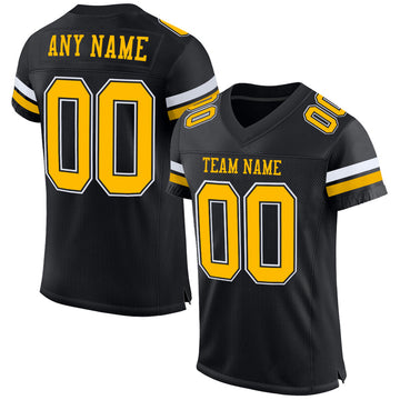 Maxcorners Custom Black Gold-White Mesh Authentic Football Jersey LM2605