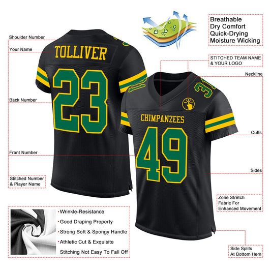 Maxcorners Custom Black Kelly Green-Yellow Mesh Authentic Football Jersey LM2605