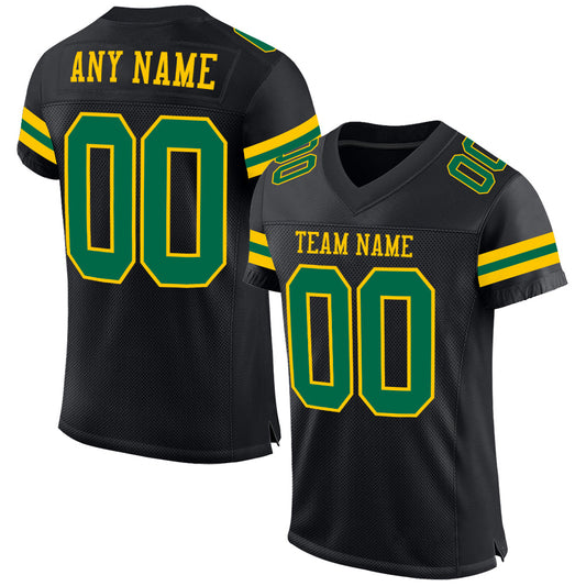 Maxcorners Custom Black Kelly Green-Yellow Mesh Authentic Football Jersey LM2605