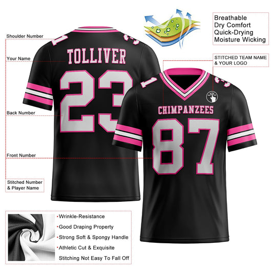 Maxcorners Custom Black White-Pink Authentic Football Jersey LM2605