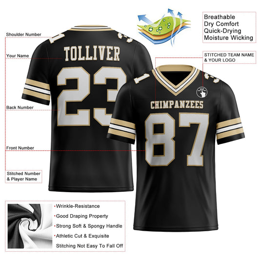 Maxcorners Custom Black White-Vegas Gold Authentic Football Jersey LM2605