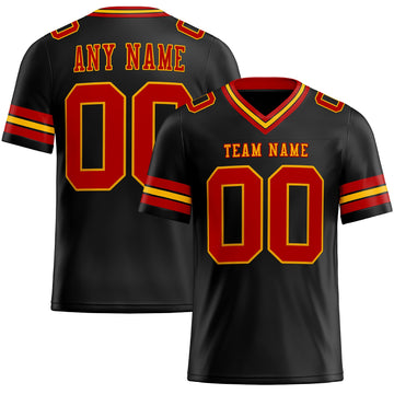 Maxcorners Custom Black Red-Gold Authentic Football Jersey LM2605
