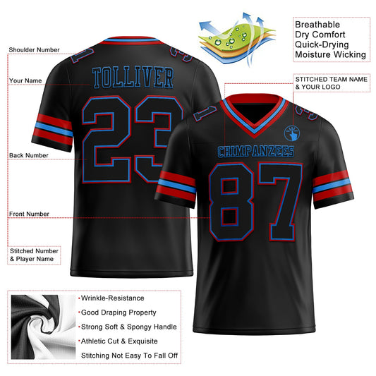 Maxcorners Custom Black Powder Blue-Red Authentic Football Jersey LM2605