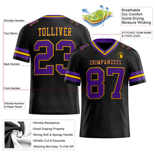 Maxcorners Custom Black Purple-Gold Authentic Football Jersey LM2605