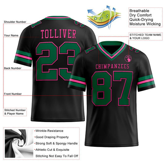 Maxcorners Custom Black Kelly Green-Pink Authentic Football Jersey LM2605