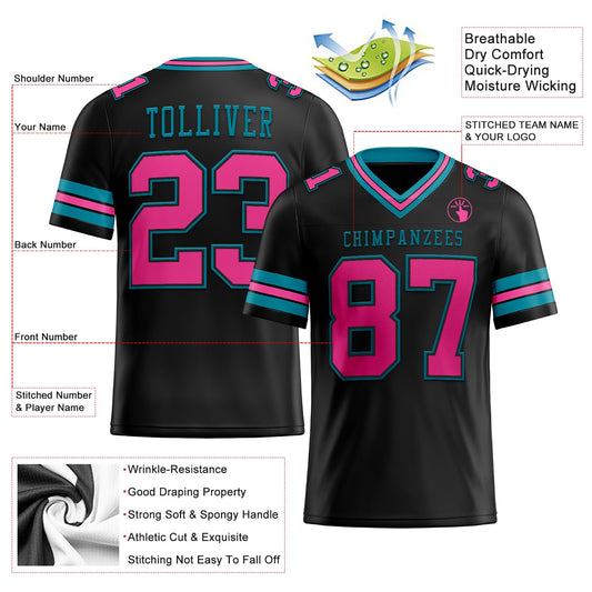 Maxcorners Custom Black Pink-Teal Authentic Football Jersey LM2605