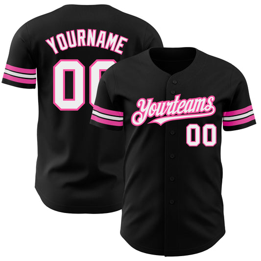 Maxcorners Custom Black White-Pink Authentic Baseball Jersey LM2605