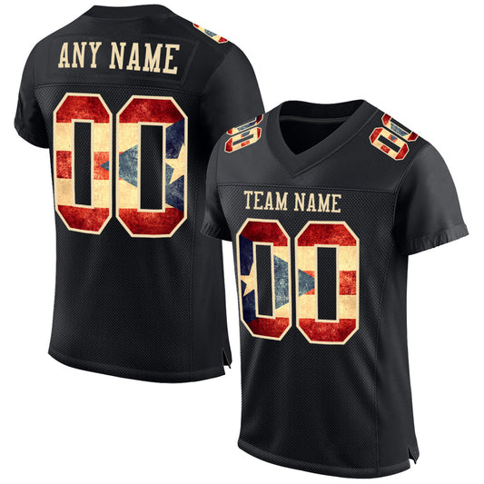 Maxcorners Custom Black Vintage Puerto Rican Flag-City Cream Mesh Authentic Football Jersey LM2605