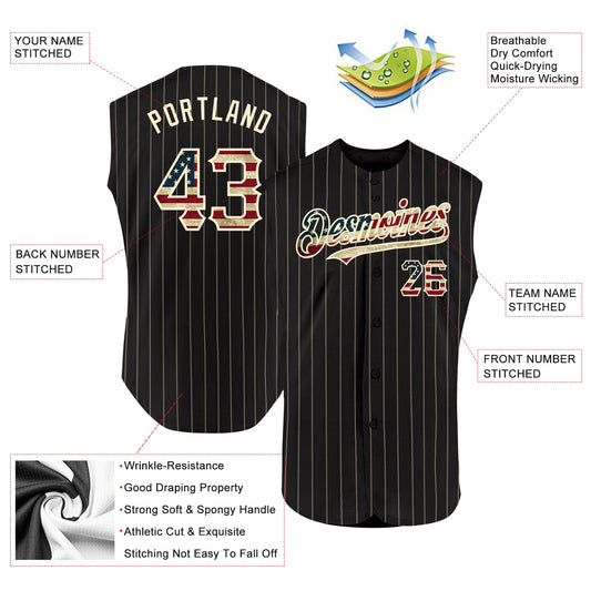 Maxcorners Custom Black Vintage USA Flag-Cream Premium Sleeveless Baseball Jersey5 LM0210