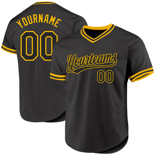 Maxcorners Custom Black Gold Authentic Throwback Baseball Jersey LM2605