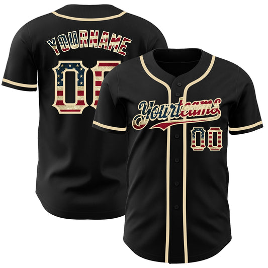 Maxcorners Custom Navy Vintage USA Flag-Cream Premium Baseball Jersey5 LM0210