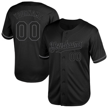 Maxcorners Custom Black Steel Gray Mesh Authentic Throwback Baseball Jersey LM2605