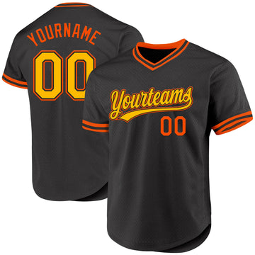 Maxcorners Custom Black Gold-Orange Authentic Throwback Baseball Jersey LM2605