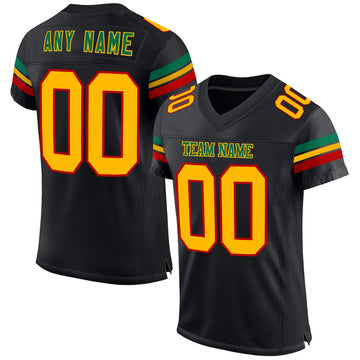Maxcorners Custom Black Gold Red-Kelly Green Mesh Authentic Football Jersey LM2605