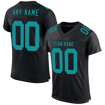 Maxcorners Custom Black Teal Mesh Authentic Football Jersey LM2605