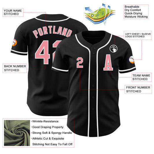 Maxcorners Custom Black Medium Pink-White Authentic Baseball Jersey LM2605