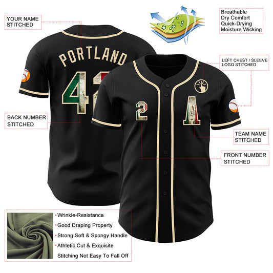Maxcorners Custom Black Vintage Mexican Flag-Cream Authentic Baseball Jersey LM2605