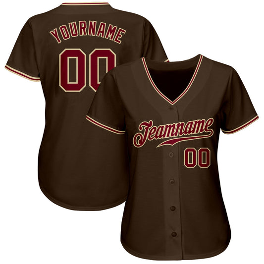 Maxcorners Custom Brown Crimson-City Cream Authentic Baseball Jersey LM2605