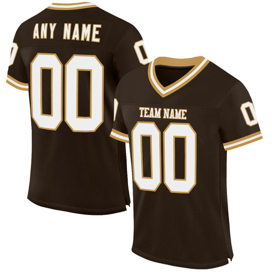 Maxcorners Custom Brown White-Old Gold Mesh Authentic Throwback Football Jersey LM2605