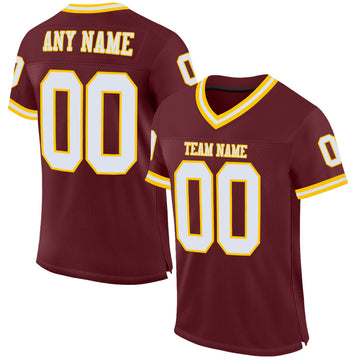 Maxcorners Custom Burgundy White-Gold Mesh Authentic Throwback Football Jersey LM2605