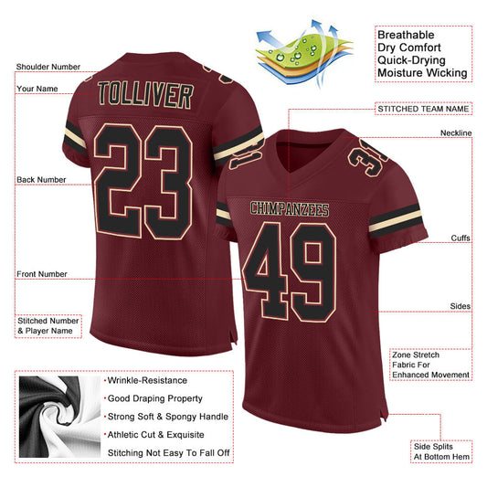 Maxcorners Custom Burgundy Black-Cream Mesh Authentic Football Jersey LM2605