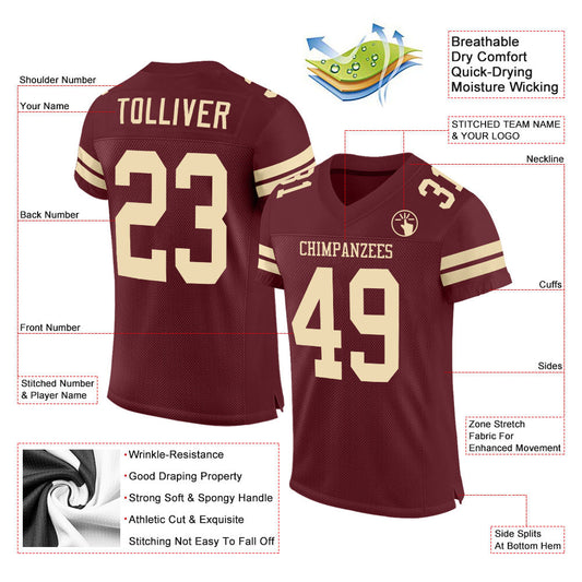 Maxcorners Custom Burgundy Cream Mesh Authentic Football Jersey LM2605