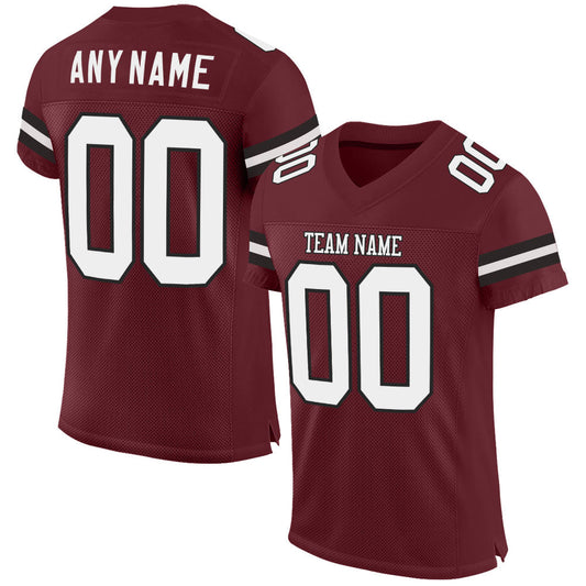 Maxcorners Custom Burgundy White-Black Mesh Authentic Football Jersey LM2605