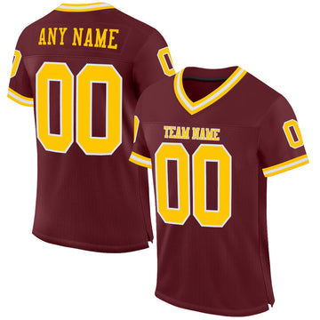 Maxcorners Custom Burgundy Gold-White Mesh Authentic Throwback Football Jersey LM2605