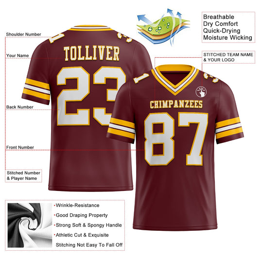 Maxcorners Custom Burgundy White-Gold Authentic Football Jersey LM2605