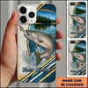 Maxcorners Lakeside Splash Geometric Stripes Custom Name Fishing Phone Case