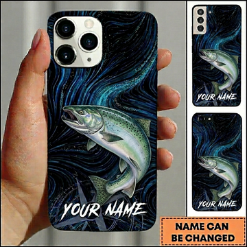 Maxcorners Deep Blue Swirl Compass Art Custom Name Fishing Phone Case
