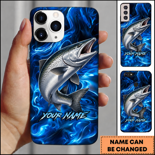 Maxcorners Abstract Blue Smoke Design Custom Name Fishing Phone Case