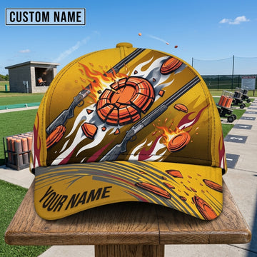 Maxcorners Trap & Skeet Shooting Yellow Flaming Clay Target American Eagle Personalized Name 3D Cap