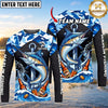 (13 Breeds) Maxcorners Fishing Blue Geometric Camo Bass Beer Anchor Splash Design Custom Name & Team Name 3D Shirts