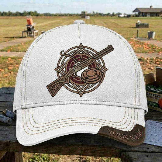 Maxcorners Trap Shooting Vintage Ornate Shotgun Clay Emblem Leather Patch Personalized Classic Cap